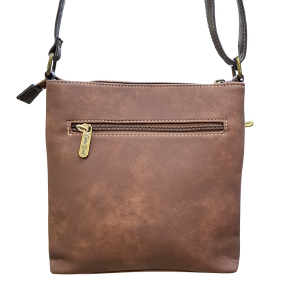 COTTON ROAD SLING BAG: Brown Soft PU Leather CROSSBODY with BROWN TRIM BACK