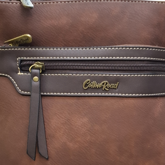 COTTON ROAD SLING BAG: Brown Soft PU Leather CROSSBODY with BROWN TRIM ZOOM
