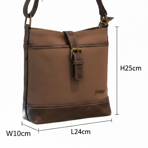 COTTON ROAD SLING BAG: COFFEE BROWN CANVAS AND PU LEATHER CASUAL BAG SIZE
