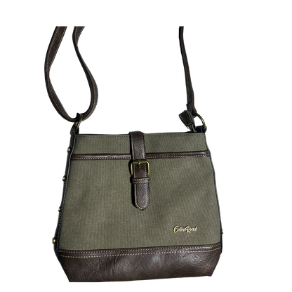 COTTON ROAD SLING BAG: GREEN CANVAS AND PU LEATHER CASUAL BAG 