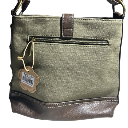 COTTON ROAD SLING BAG: GREEN CANVAS AND PU LEATHER CASUAL BAG BACK