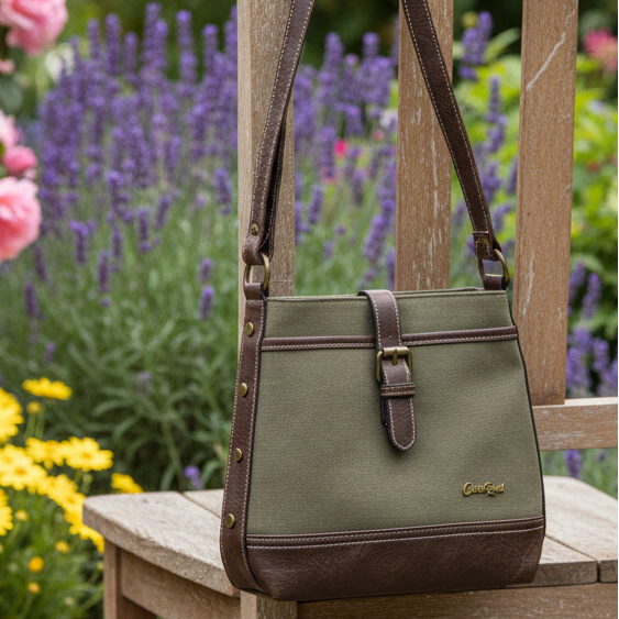 COTTON ROAD SLING BAG: GREEN CANVAS AND PU LEATHER CASUAL BAG LIFESTYLE