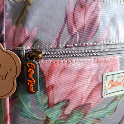 COTTON ROAD SLING BAG: GREY PVC Triple pocket Sling with Protea detail
