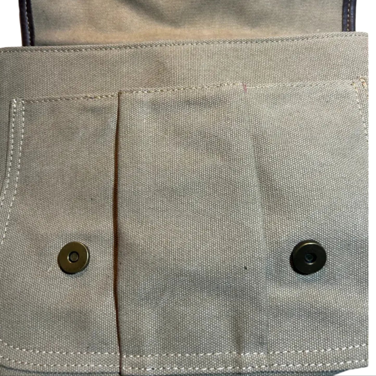 COTTON ROAD SLING BAG: KHAKI CANVAS with PU LEATHER DETAILING MESSENGER BAG ZOOM