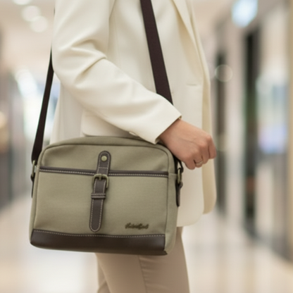 Cotton Road Sling Bag: KHAKI Canvas with PU Leather Trim