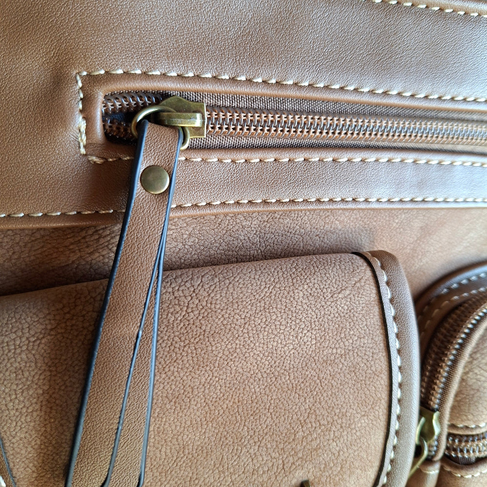 COTTON ROAD SLING BAG: KHAKI Multi POCKET Crossbody with Adjustable Strap DETAIL