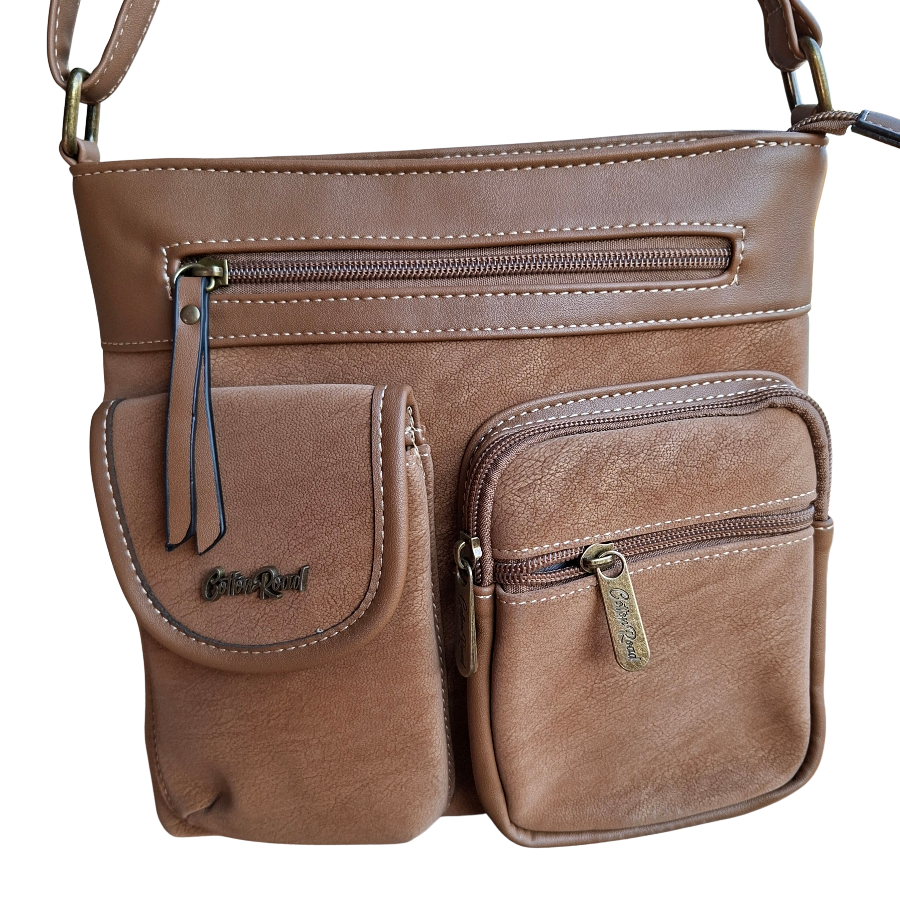 COTTON ROAD SLING BAG: KHAKI Multi POCKET Crossbody with Adjustable Strap FRONT POCKETS