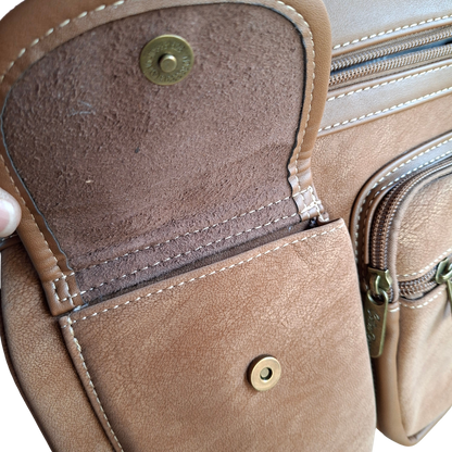 COTTON ROAD SLING BAG: KHAKI Multi POCKET Crossbody with Adjustable Strap FRONT POCKET  OPEN