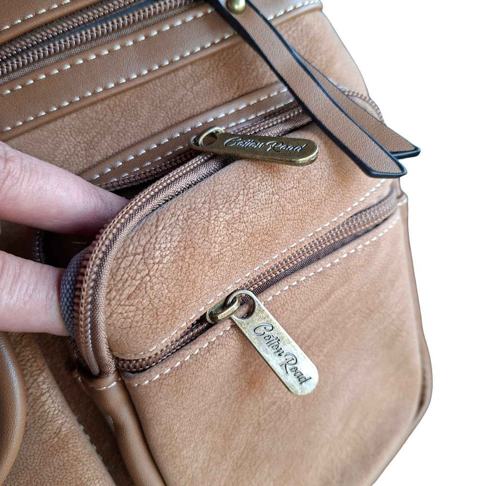 COTTON ROAD SLING BAG: KHAKI Multi POCKET Crossbody with Adjustable Strap FRONT POCKET ZIP
