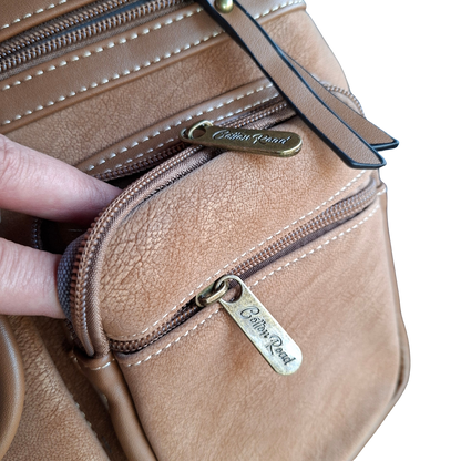 COTTON ROAD SLING BAG: KHAKI Multi POCKET Crossbody with Adjustable Strap FRONT POCKET ZIP