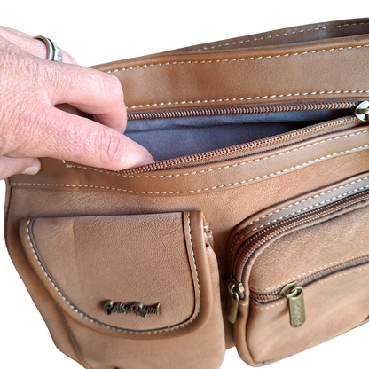 COTTON ROAD SLING BAG: KHAKI Multi POCKET Crossbody with Adjustable Strap FRONT TOP POCKET  ZIP OPEN