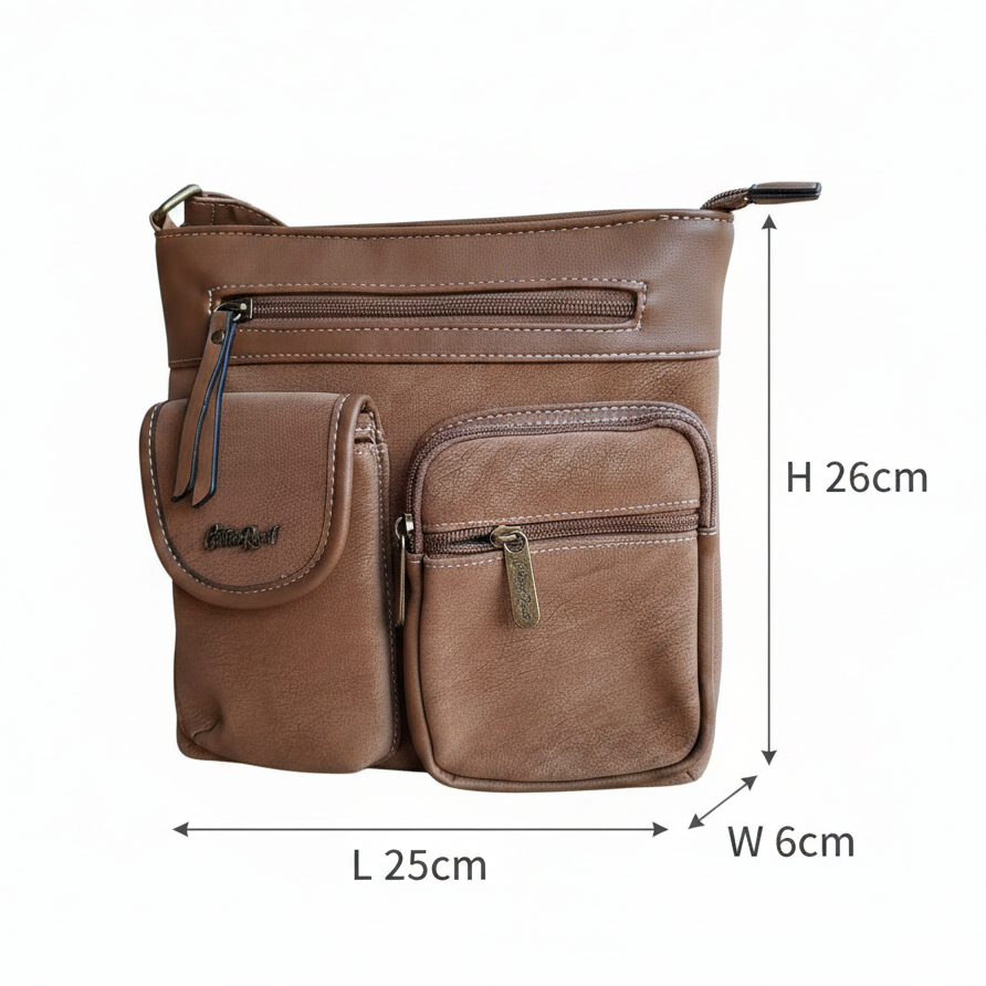 COTTON ROAD SLING BAG: KHAKI Multi POCKET Crossbody with Adjustable Strap SIZE