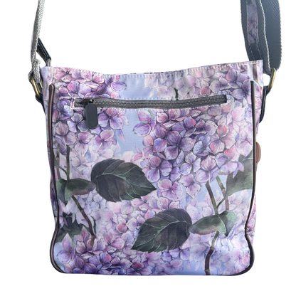 COTTON ROAD SLING BAG: LIGHT BLUE FLORAL PVC SLING BAG BACK