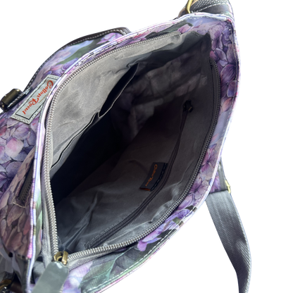 COTTON ROAD SLING BAG: LIGHT BLUE FLORAL PVC SLING BAG OPEN