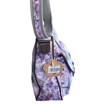 COTTON ROAD SLING BAG: LIGHT BLUE FLORAL PVC SLING BAG SIDE 