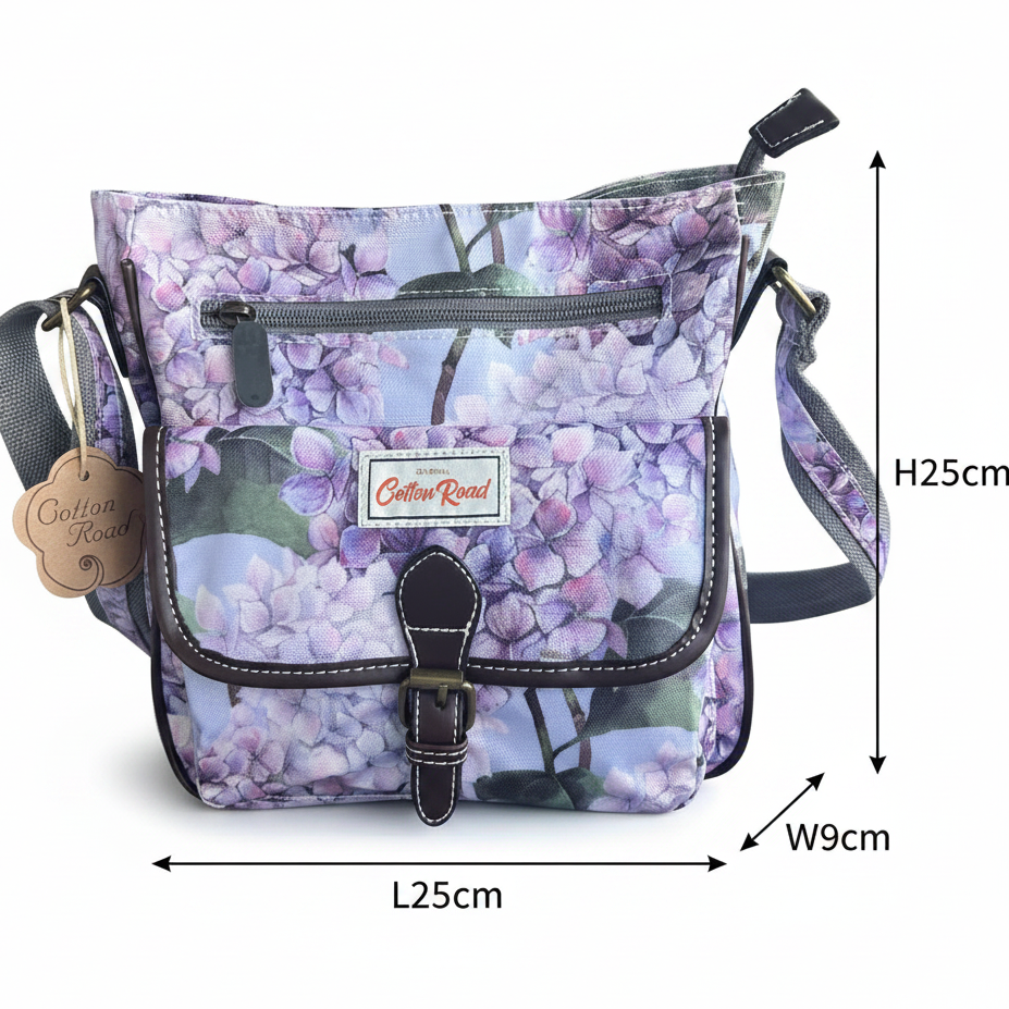 COTTON ROAD SLING BAG: LIGHT BLUE FLORAL PVC SLING BAG SIZE