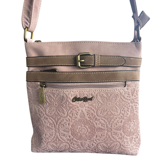 COTTON ROAD SLING BAG: LIGHT PINK PU Leather Crossbody Bag with Embossed pattern