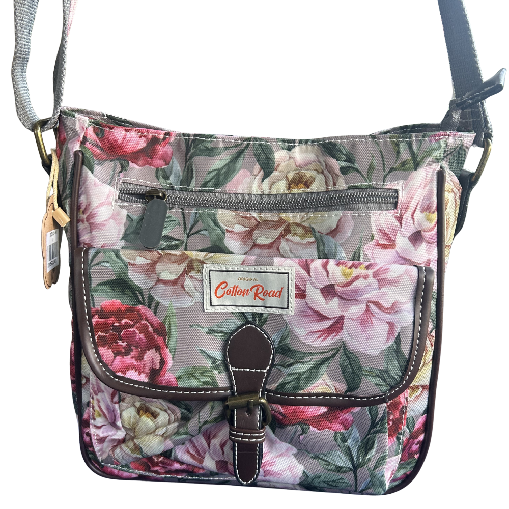 COTTON ROAD SLING BAG: MAUVE FLORAL PRINT PVC SLING BAG