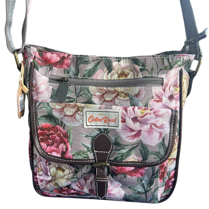 COTTON ROAD SLING BAG: MAUVE FLORAL PRINT PVC SLING BAG