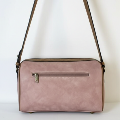 COTTON ROAD SLING BAG: PINK PU LEATHER BARREL STYLE WITH EMBOSSED PRINT BACK