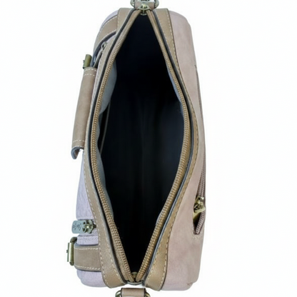 COTTON ROAD SLING BAG: PINK PU LEATHER BARREL STYLE WITH EMBOSSED PRINT OPEN