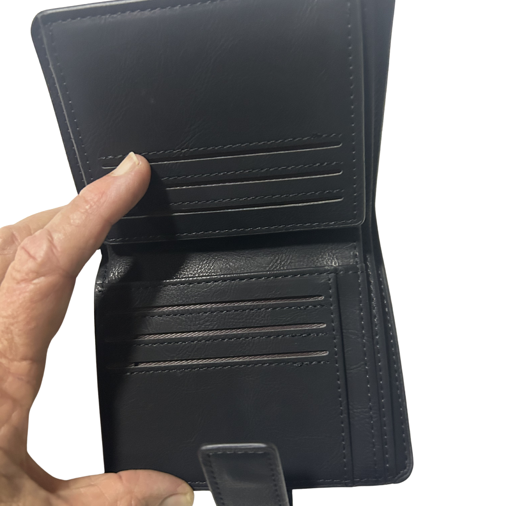 COTTON ROAD WALLET: BLACK PU Leather SMALL MENS Wallet WITH CLIP CARD SLOTS