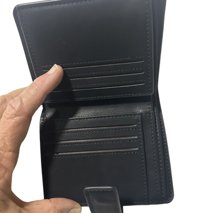 COTTON ROAD WALLET: BLACK PU Leather SMALL MENS Wallet WITH CLIP CARD SLOTS