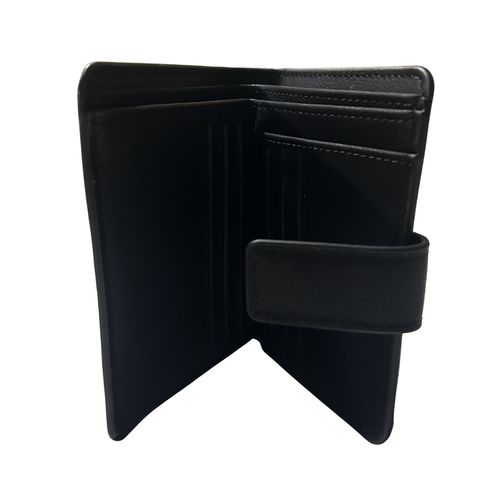 COTTON ROAD WALLET: BLACK PU Leather SMALL MENS Wallet WITH CLIP OPEN ON SIDE