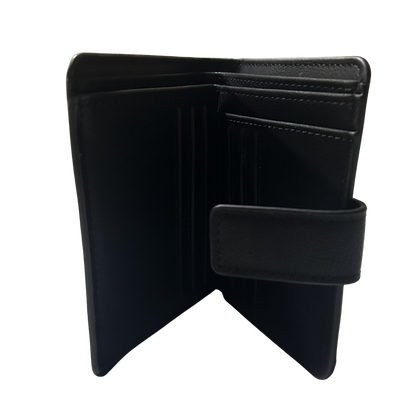 COTTON ROAD WALLET: BLACK PU Leather SMALL MENS Wallet WITH CLIP OPEN ON SIDE