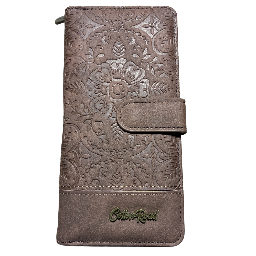 COTTON ROAD WALLET: BROWN suede PU Leather Embossed Purse