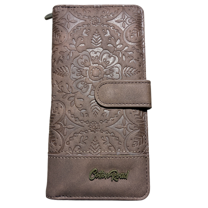COTTON ROAD WALLET: BROWN suede PU Leather Embossed Purse