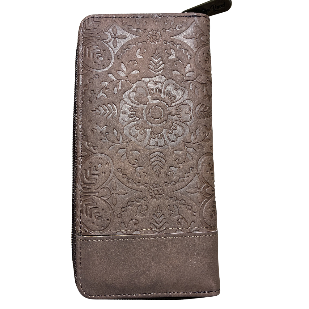 COTTON ROAD WALLET: BROWN suede PU Leather Embossed Purse BACK