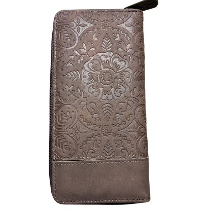 COTTON ROAD WALLET: BROWN suede PU Leather Embossed Purse BACK