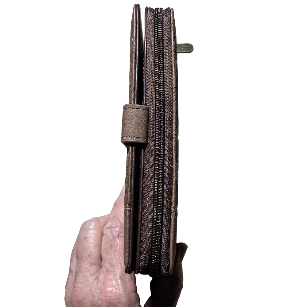 COTTON ROAD WALLET: BROWN suede PU Leather Embossed Purse CLOSED