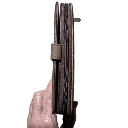 COTTON ROAD WALLET: BROWN suede PU Leather Embossed Purse CLOSED