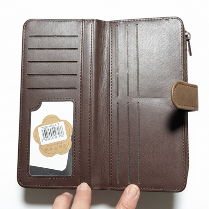 COTTON ROAD WALLET: BROWN suede PU Leather Embossed Purse OPEN ID AND CARD POCKETS