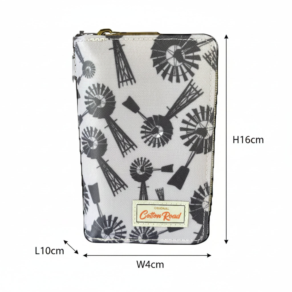 COTTON ROAD WALLET: Medium GREY PVC Purse with WINDMILLS front
