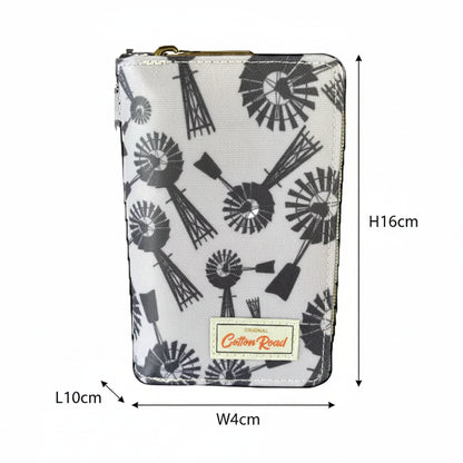COTTON ROAD WALLET: Medium GREY PVC Purse with WINDMILLS front