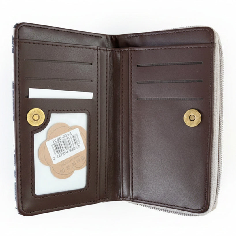 COTTON ROAD WALLET: Medium GREY PVC Purse with WINDMILLS open