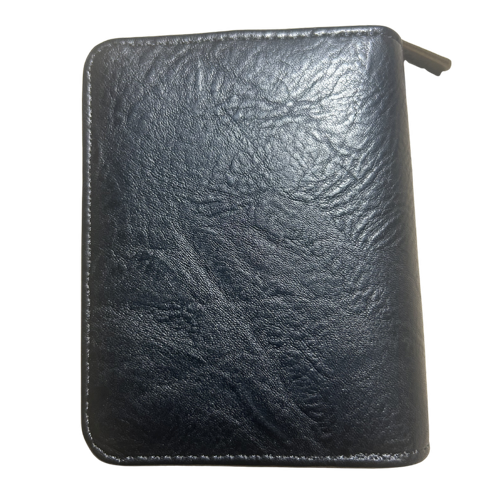COTTON ROAD WALLET: SMALL 2 sections BLACK PU Leather Purse with Embossed Protea back
