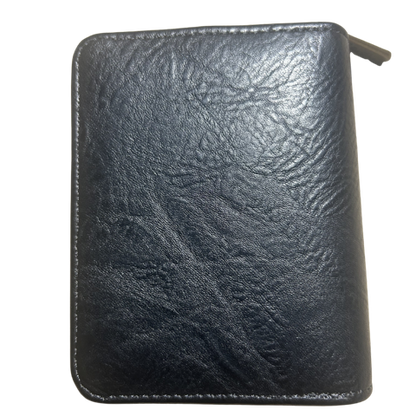 COTTON ROAD WALLET: SMALL 2 sections BLACK PU Leather Purse with Embossed Protea back
