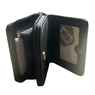 COTTON ROAD WALLET: SMALL 2 sections BLACK PU Leather Purse with Embossed Protea open dual pockets