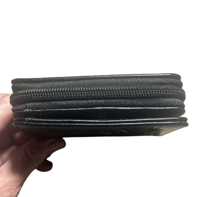COTTON ROAD WALLET: SMALL 2 sections BLACK PU Leather Purse with Embossed Protea side