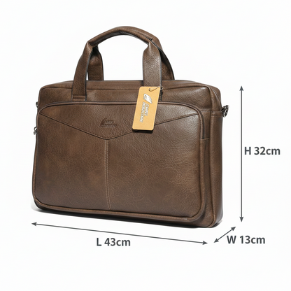 Camel Mountain Laptop Bag: Large DARK BROWN PU Leather with Adjustable Strap SIZE