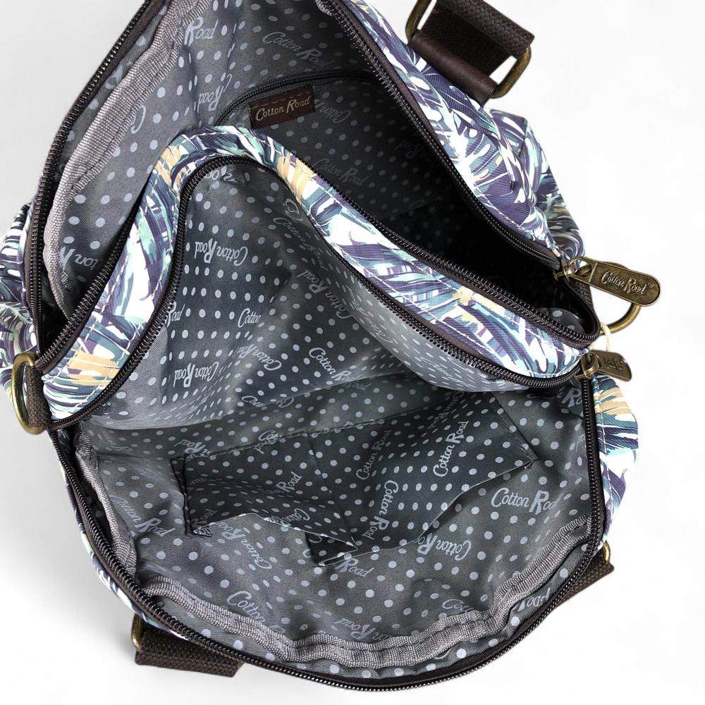 Canvas Cotton Road Handbag with BROWN Trim