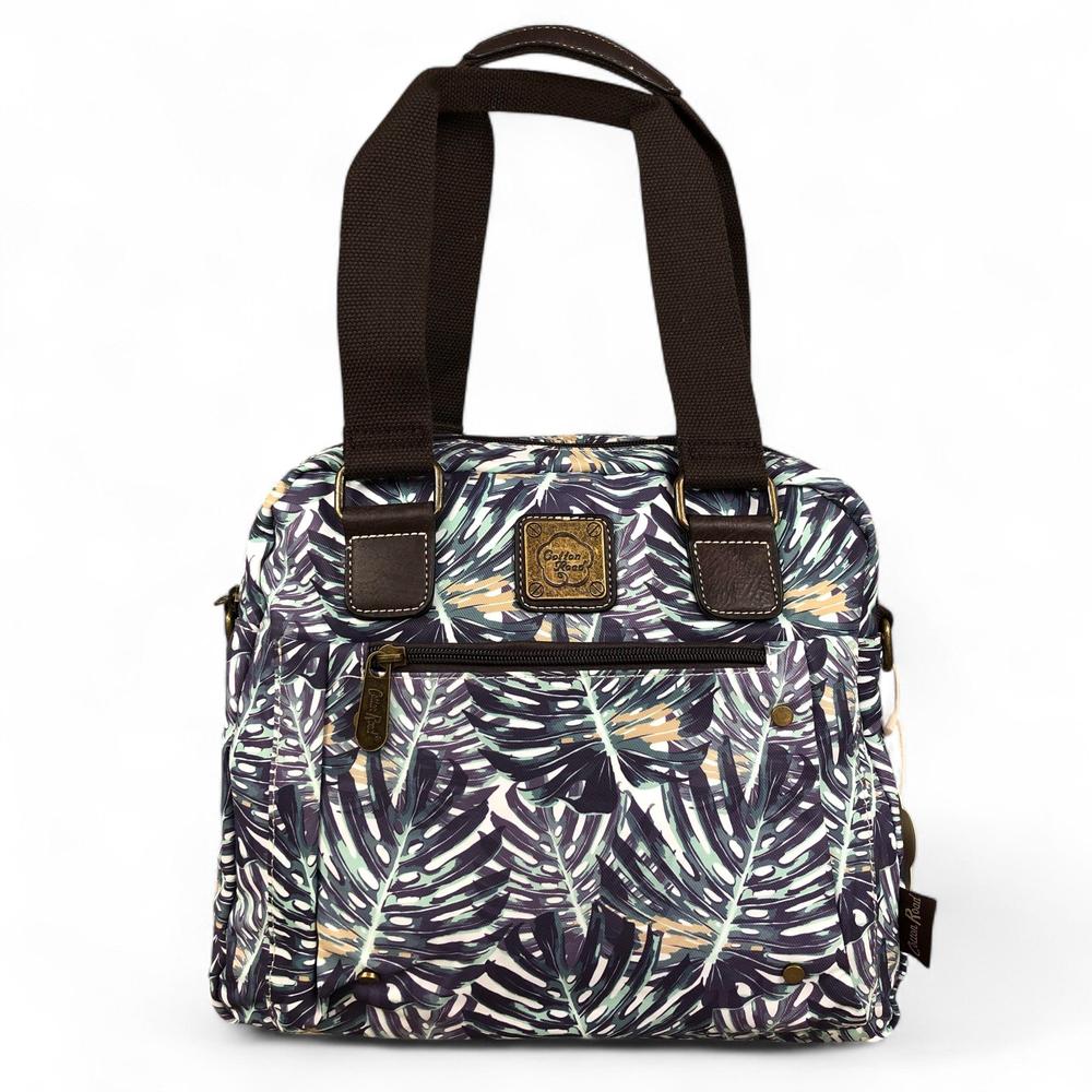 Canvas Cotton Road Handbag with BROWN Trim