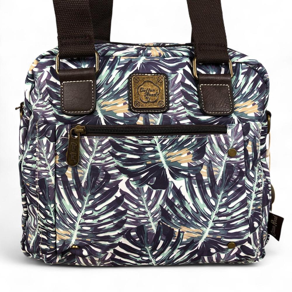 Canvas Cotton Road Handbag with BROWN Trim