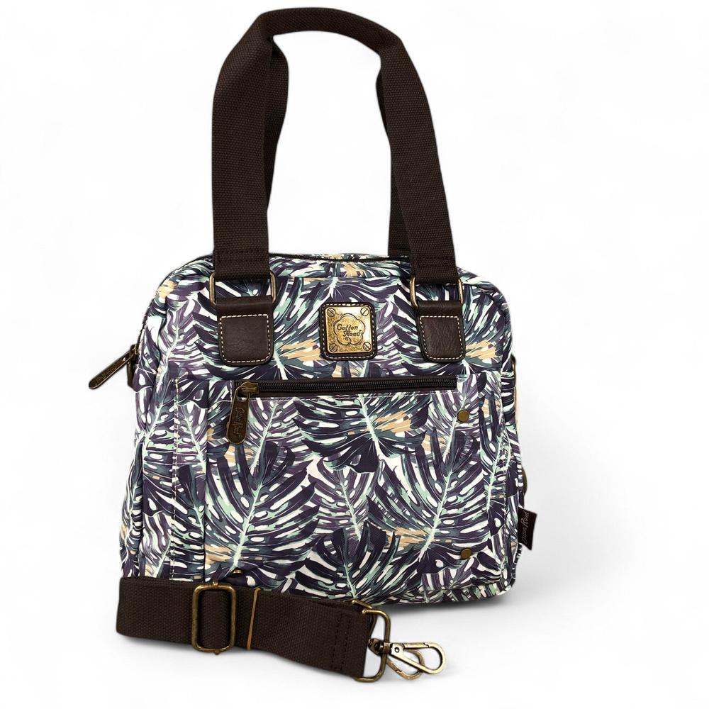 Canvas Cotton Road Handbag with BROWN Trim