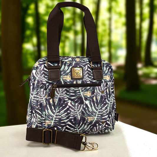 Canvas Cotton Road Handbag with BROWN Trim