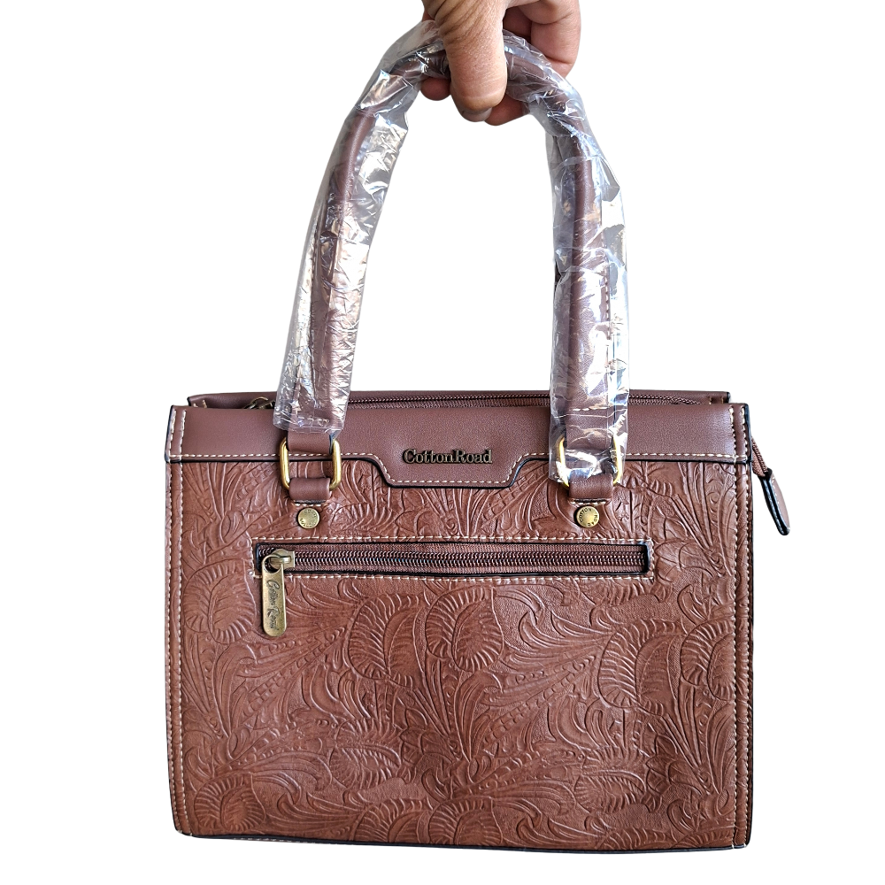 Classic Style COFFEE BROWN PU Leather with Embossed pattern bottom in hand